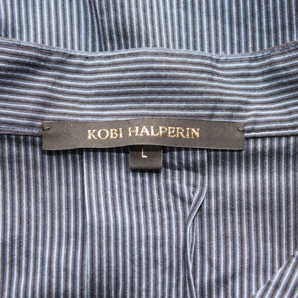 Kobi Halperin Womens Brittany Striped Button Down Blouse Blue Ruffles Size L EUC - Picture 3 of 6